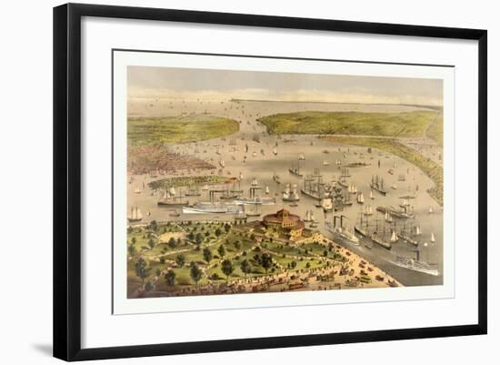 Port of New York, Birds Eye View from the Battery Looking South, Circa 1878, USA, America-Currier & Ives-Framed Giclee Print