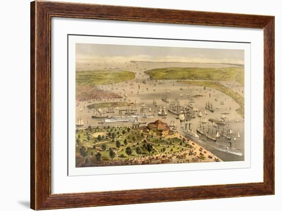 Port of New York, Birds Eye View from the Battery Looking South, Circa 1878, USA, America-Currier & Ives-Framed Giclee Print