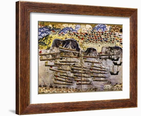 Port of Toulon Besieged by Ottoman Fleet from Book of Suleiman I, 1545-null-Framed Giclee Print