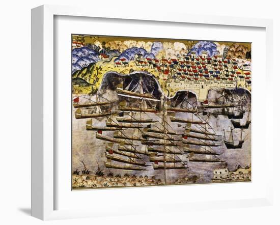 Port of Toulon Besieged by Ottoman Fleet from Book of Suleiman I, 1545-null-Framed Giclee Print