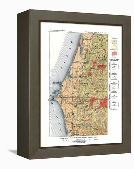 Port Orford, Oregon - US Geological Survey Map of the Coastline from Port Orford-Lantern Press-Framed Stretched Canvas