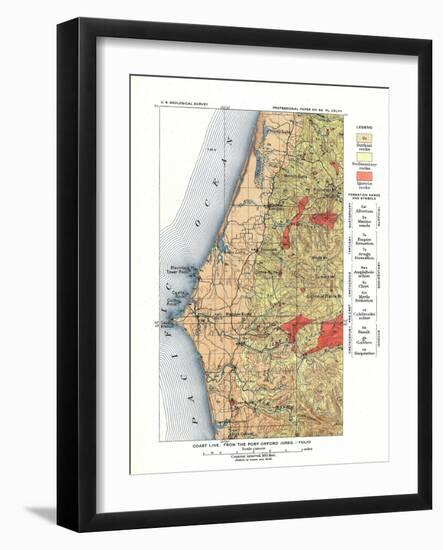 Port Orford, Oregon - US Geological Survey Map of the Coastline from Port Orford-Lantern Press-Framed Art Print