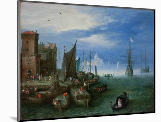 Port Scene in Venice (Oil on Copper)-Jan the Elder Brueghel-Mounted Giclee Print