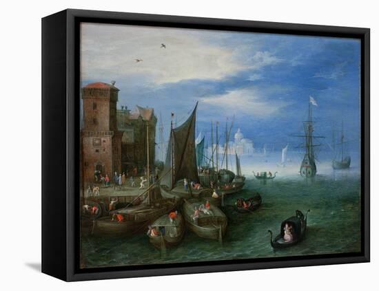 Port Scene in Venice (Oil on Copper)-Jan the Elder Brueghel-Framed Premier Image Canvas