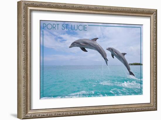 Port St. Lucie, Florida - Dolphins Jumping-Lantern Press-Framed Art Print