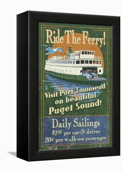 Port Townsend, Washington - Ferry-Lantern Press-Framed Stretched Canvas