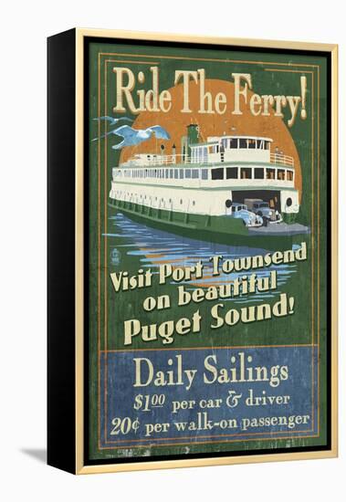 Port Townsend, Washington - Ferry-Lantern Press-Framed Stretched Canvas