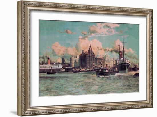 Port Traffic on the River Mersey-Charles Dixon-Framed Art Print