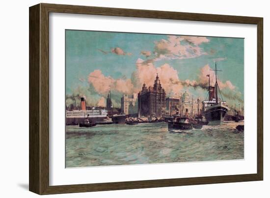 Port Traffic on the River Mersey-Charles Dixon-Framed Art Print