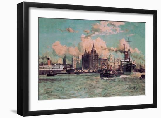 Port Traffic on the River Mersey-Charles Dixon-Framed Art Print