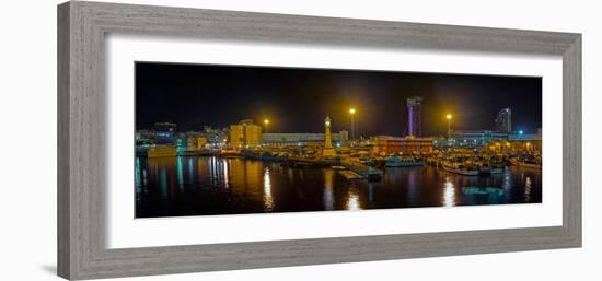 Port Vell at night, Barcelona, Catalonia, Spain-null-Framed Photographic Print