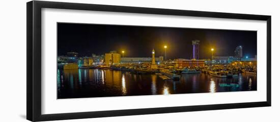 Port Vell at night, Barcelona, Catalonia, Spain-null-Framed Photographic Print