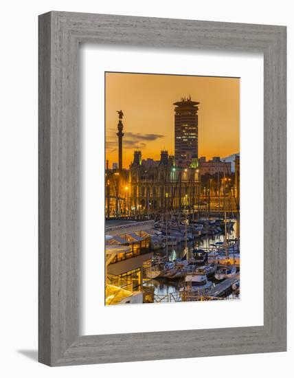 Port Vell at Sunset, Barcelona, Catalonia, Spain-Stefano Politi Markovina-Framed Photographic Print