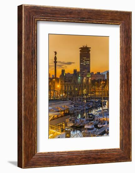 Port Vell at Sunset, Barcelona, Catalonia, Spain-Stefano Politi Markovina-Framed Photographic Print