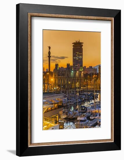 Port Vell at Sunset, Barcelona, Catalonia, Spain-Stefano Politi Markovina-Framed Photographic Print