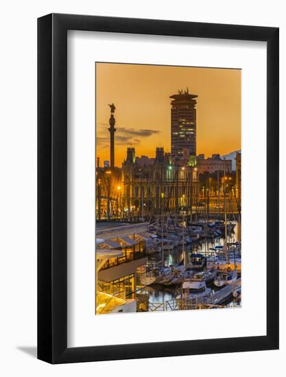 Port Vell at Sunset, Barcelona, Catalonia, Spain-Stefano Politi Markovina-Framed Photographic Print