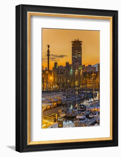 Port Vell at Sunset, Barcelona, Catalonia, Spain-Stefano Politi Markovina-Framed Photographic Print