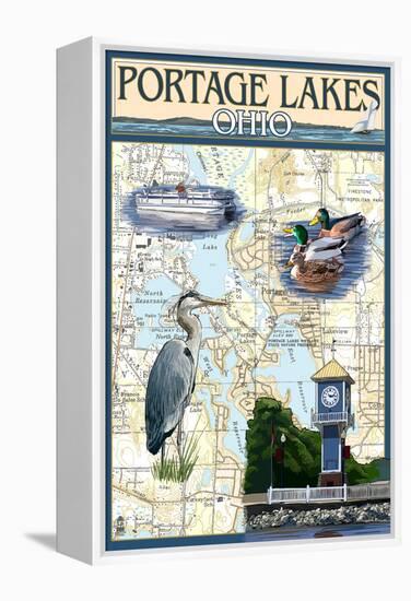 Portage Lakes, Ohio - Nautical Chart-Lantern Press-Framed Stretched Canvas