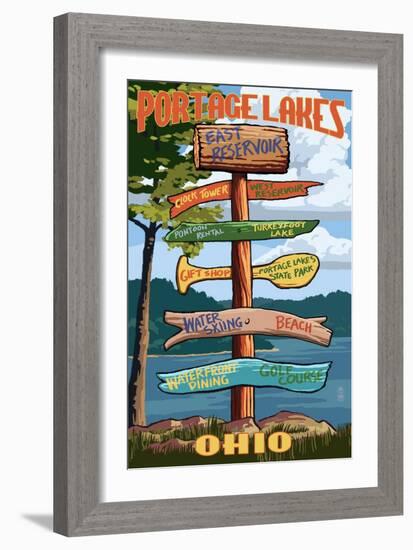 Portage Lakes, Ohio - Sign Destinations-Lantern Press-Framed Art Print