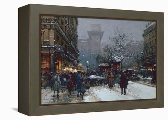 Porte St Denis, Paris black chalk and bodycolour-Eugene Galien-Laloue-Framed Premier Image Canvas