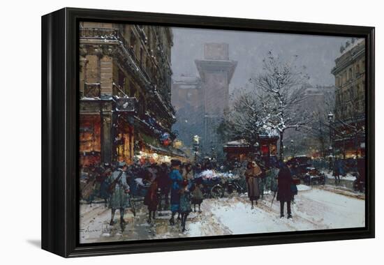 Porte St Denis, Paris black chalk and bodycolour-Eugene Galien-Laloue-Framed Premier Image Canvas