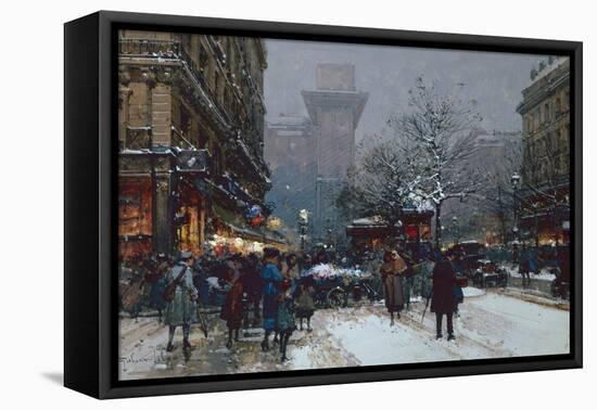 Porte St Denis, Paris black chalk and bodycolour-Eugene Galien-Laloue-Framed Premier Image Canvas