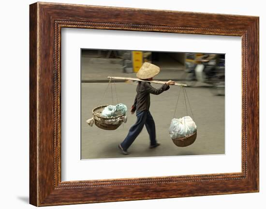 Porter in the Old Quarter, Hanoi, Vietnam, Indochina, Southeast Asia, Asia-Bruno Morandi-Framed Photographic Print