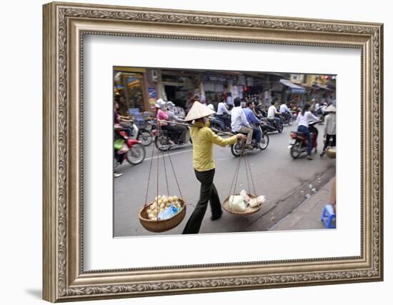 Porter in the Old Quarter, Hanoi, Vietnam, Indochina, Southeast Asia, Asia-Bruno Morandi-Framed Photographic Print