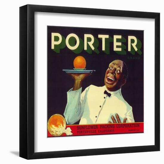 Porter Orange Label - Porterville, CA-Lantern Press-Framed Art Print