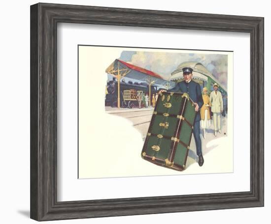 Porter with Large Steamer Trunk-null-Framed Art Print