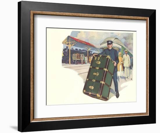 Porter with Large Steamer Trunk-null-Framed Art Print