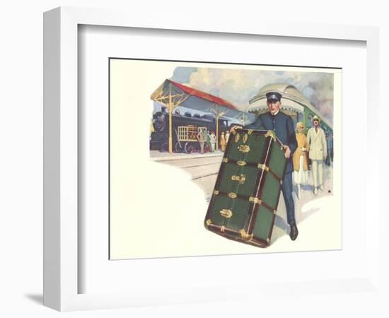 Porter with Large Steamer Trunk-null-Framed Art Print