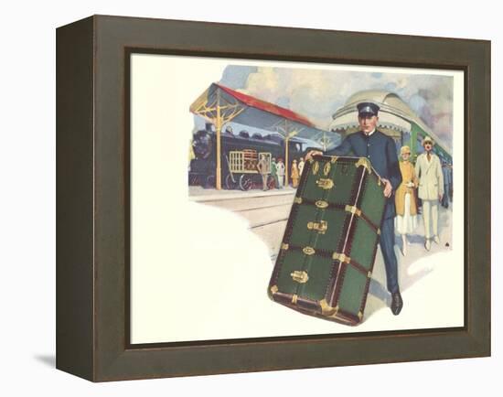 Porter with Large Steamer Trunk-null-Framed Stretched Canvas