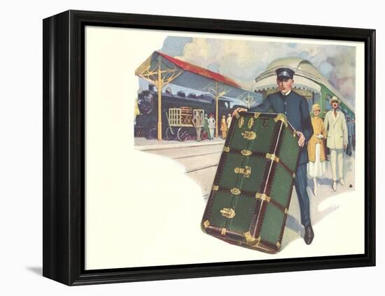 Porter with Large Steamer Trunk-null-Framed Stretched Canvas