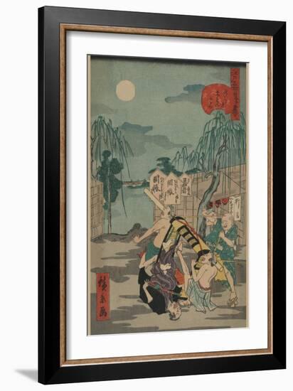 Porters Drop a Man Being Carried in a Sedan Chair-Ando Hiroshige-Framed Art Print