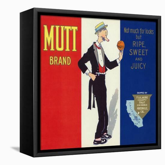 Porterville, California, Mutt Brand Citrus Label-Lantern Press-Framed Stretched Canvas