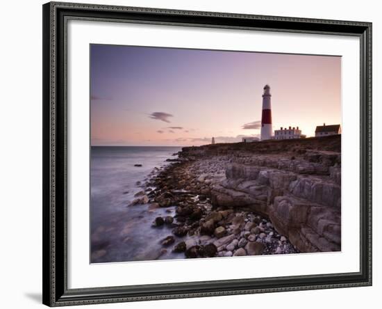 Portland Bill Lighthouse at Sunset, Dorset, England, United Kingdom, Europe-Julian Elliott-Framed Photographic Print