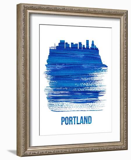 Portland Brush Stroke Skyline - Blue-NaxArt-Framed Art Print