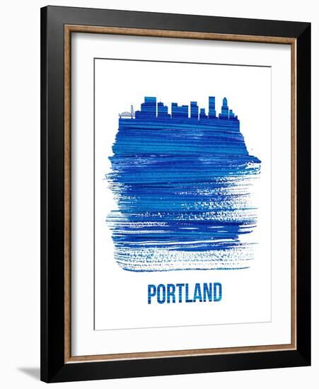Portland Brush Stroke Skyline - Blue-NaxArt-Framed Art Print