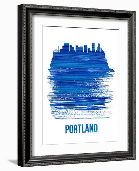 Portland Brush Stroke Skyline - Blue-NaxArt-Framed Art Print