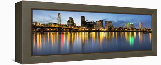 Portland Downtown along Willamette River at Blue Hour-jpldesigns-Framed Premier Image Canvas