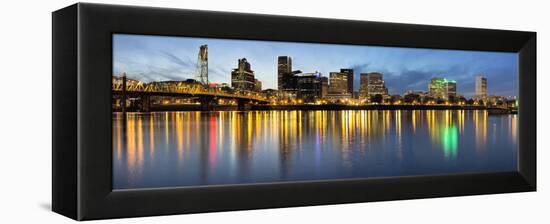 Portland Downtown along Willamette River at Blue Hour-jpldesigns-Framed Premier Image Canvas