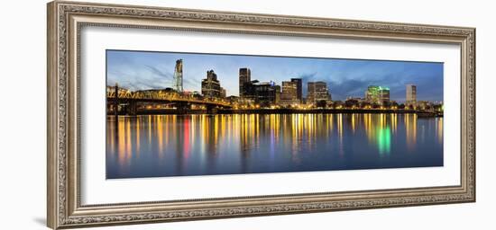 Portland Downtown along Willamette River at Blue Hour-jpldesigns-Framed Photographic Print