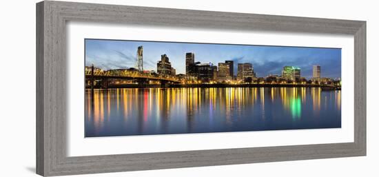 Portland Downtown along Willamette River at Blue Hour-jpldesigns-Framed Photographic Print
