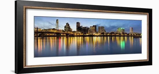 Portland Downtown along Willamette River at Blue Hour-jpldesigns-Framed Photographic Print