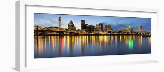 Portland Downtown along Willamette River at Blue Hour-jpldesigns-Framed Photographic Print