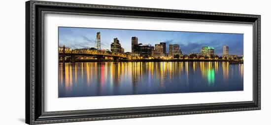 Portland Downtown along Willamette River at Blue Hour-jpldesigns-Framed Photographic Print