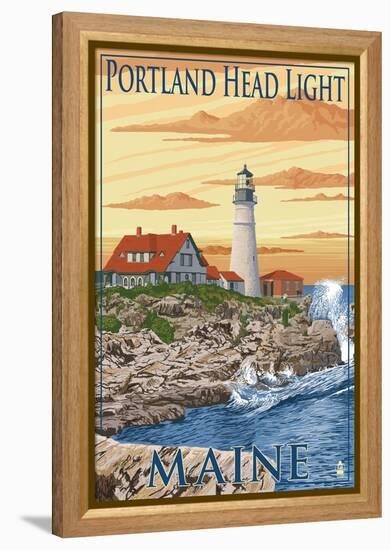 Portland Head Light - Portland, Maine-Lantern Press-Framed Stretched Canvas