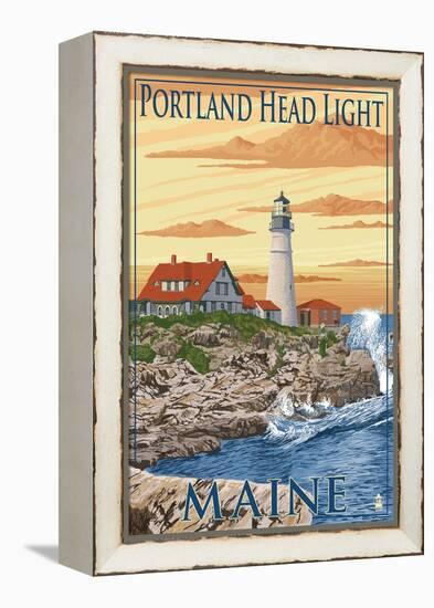 Portland Head Light - Portland, Maine-Lantern Press-Framed Stretched Canvas