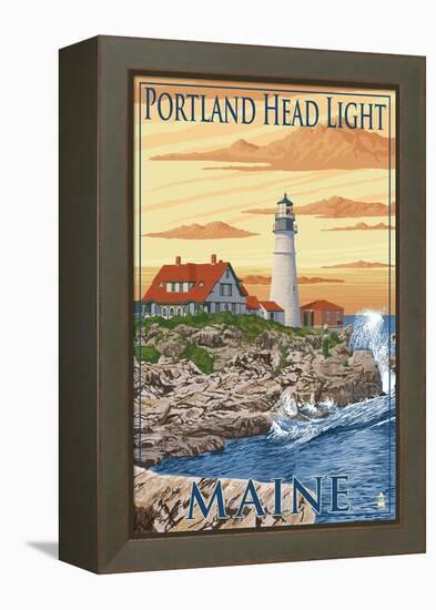 Portland Head Light - Portland, Maine-Lantern Press-Framed Stretched Canvas